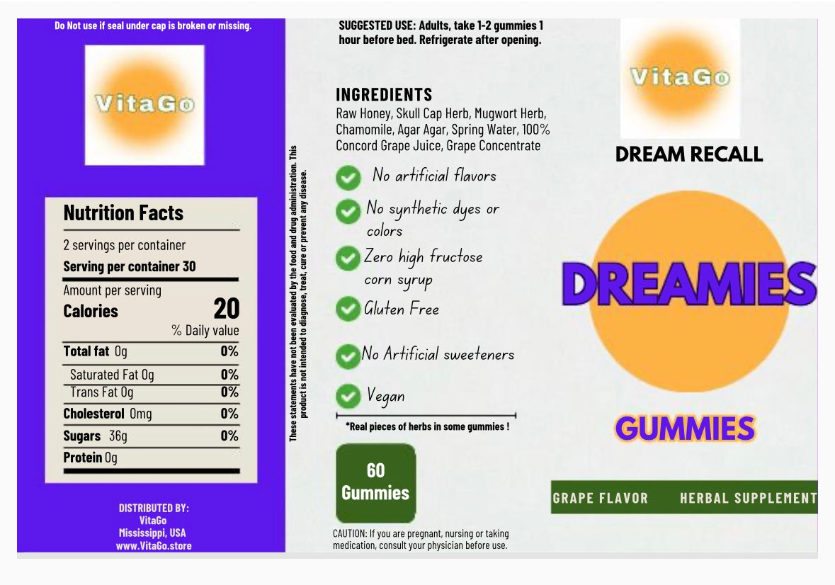 Dreamies “Dream Gummies”: Helps promote Dream Recall , stronger cognitive abilities, relives stressful sleep patterns and More !!